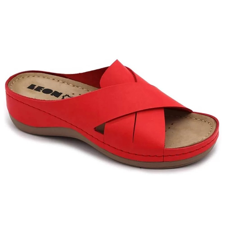 Saboti dama, din piele, de vara, Leon 932, rosu, marimea 38