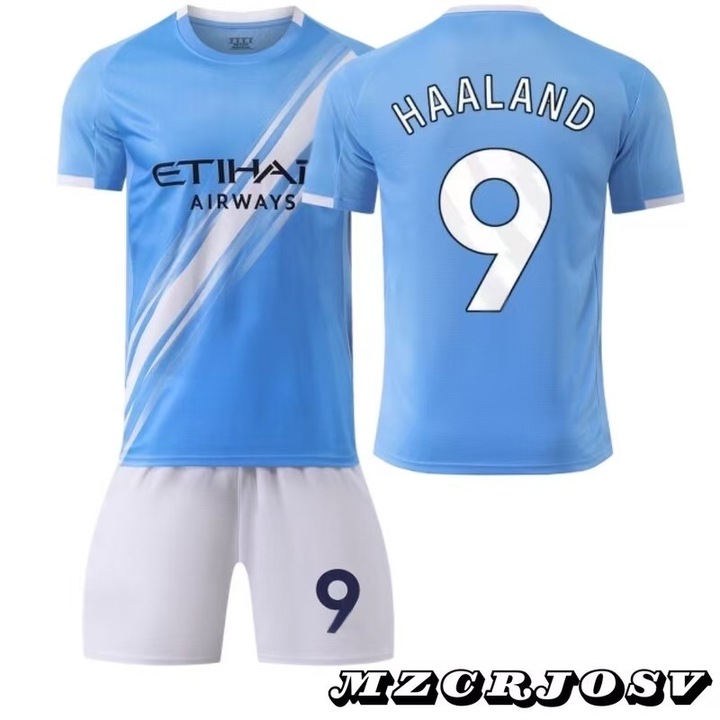 Echipament sportiv copii, Manchester City Haaland Nr.9 Fotbal Tricou, Sezonul 2025/2026, MzcrJosv®, Poliester, Albastru