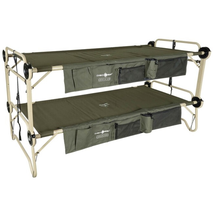 Pat camping 2 in 1, pliabil Disc-O-Bed, cu buzunar lateral, 208x100x53cm, kaki