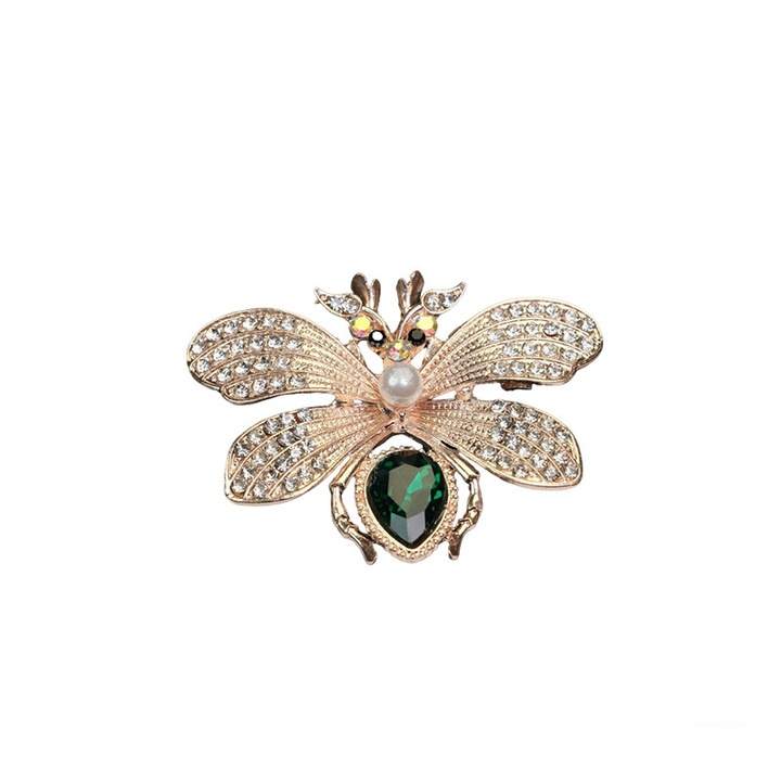 Brosa dama, Metal, Auriu/Verde