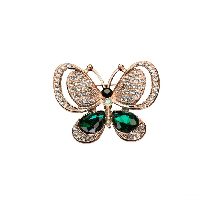 Brosa dama fluture, Metal, Auriu/Verde