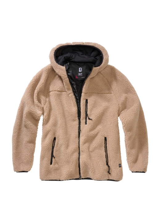 Geaca fleece Brandit Teddy dama, calduroasa, bej, poliester, cu guler inalt si mansete elastice