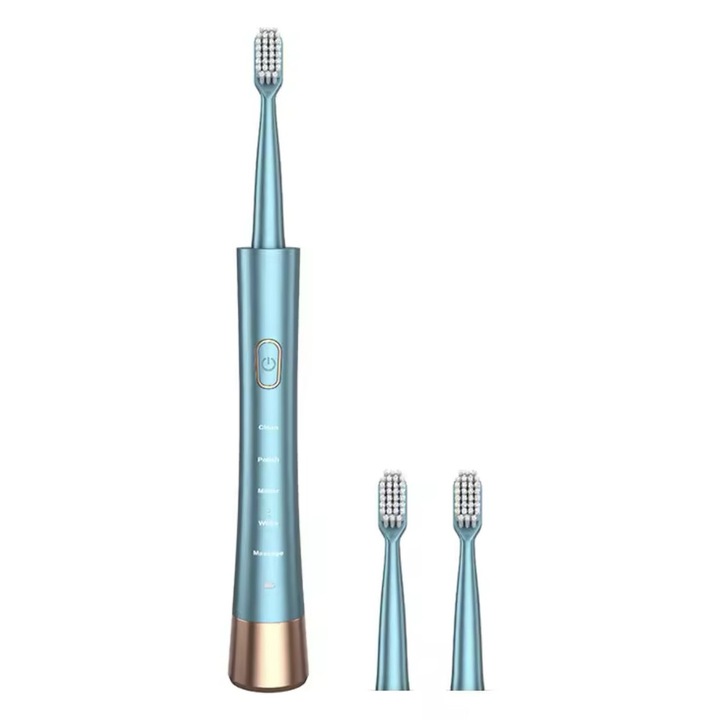 Elektromos fogkefe, szonikus, felnőtteknek 2 pótfejjel, IPX7, 1,8W, 31000 rezgés/perc, 5 tisztítási mód, USB C töltés, DC3.7V, zöld