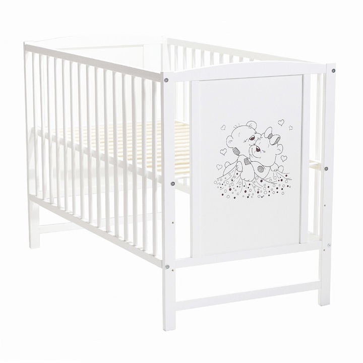 Patut bebelus Bears din lemn masiv cu laterala culisabila si functie co-sleeper, 120x60 cm