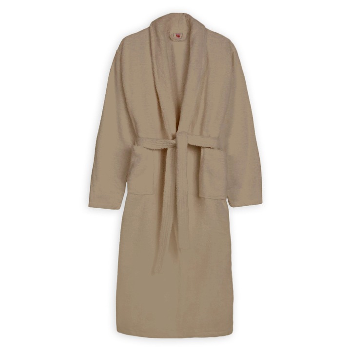 Halat de baie si SPA Hotel cu guler Kimono Velur 100% Bumbac, unisex L-XL, 420 grame/mp, Cappucino