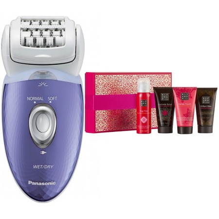 Epilator Panasonic ES-ED23-V503, Wet&Dry, 48 Pensete, 2 Viteze, 2 Accesorii, Mov /Alb + Pachetul cadou Rituals Ayurveda