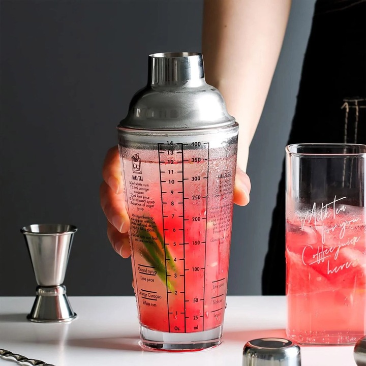 Стъклен шейкър за коктейли с капак от неръждаема стомана 450 мл