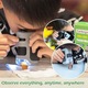Microscop, Noonedibs, Iluminare LED, Microscop 3 in 1, Marire 60X-120X, Lentila optica PMMA de inalta definitie, Cadou pentru fete baieti, Vine cu lumina LED si lumina UV, portabil, gri