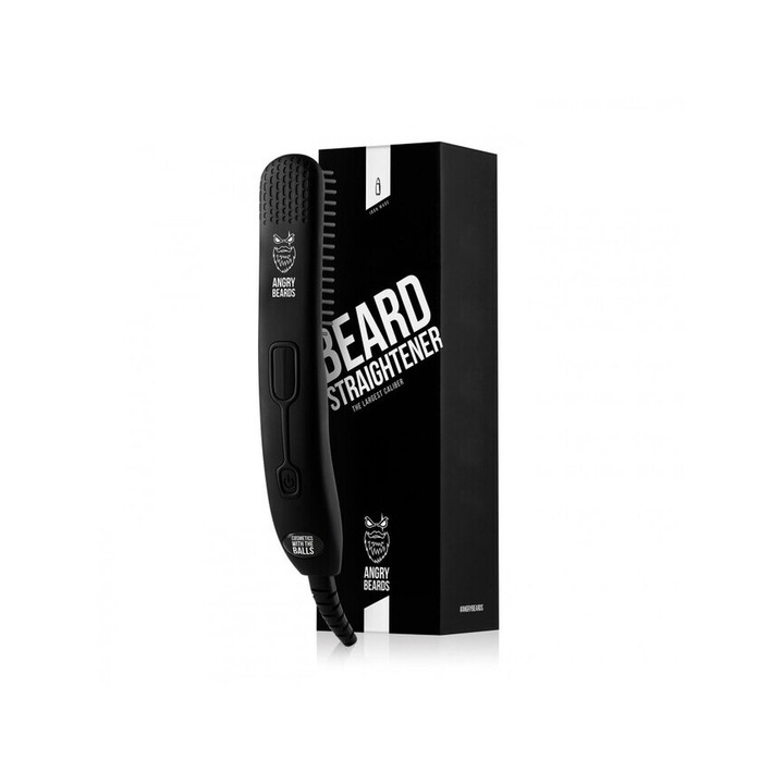 Perie electrica pentru indreptat barba, Angry Beards, 120-220°C, Heat Protector, cablu 175cm, negru