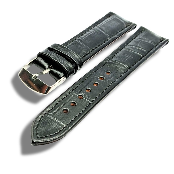 Curea Ceas Piele Autentica Neagra Masura 20 mm Cu Imprimeu Crocodil