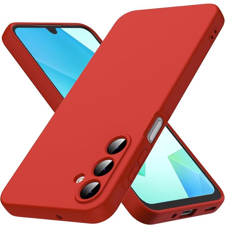 Husa compatibila cu Samsung Galaxy A56, Silicon Cover, Interior Microfibra, Protectie Camere, Rosu, Atlas