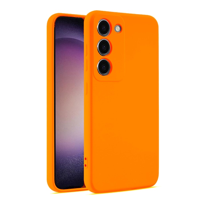 Husa compatibila cu Samsung Galaxy A56, Silicon Cover, Interior Microfibra, Protectie Camere, Portocaliu Neon, Atlas