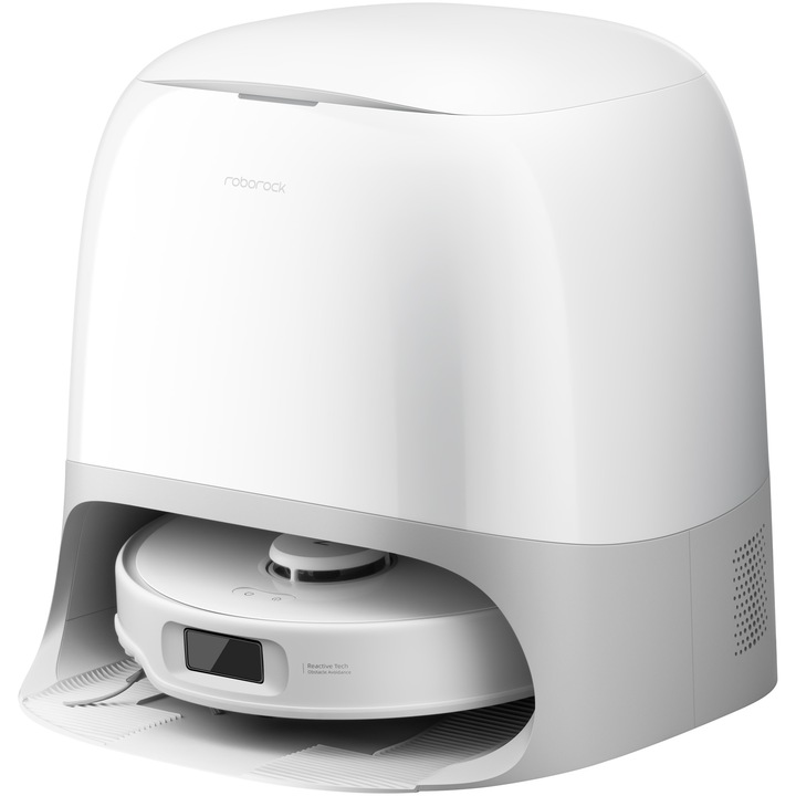 Роботизирана прахосмукачка Roborock Qrevo Curv 5A1 QRCS02-00, 18500 PA, технология HyperForce, система Dual Anti-Tangle, многофункционална докинг станция 3.0, самопочистване с гореща вода, сушене с горещ въздух, бяла