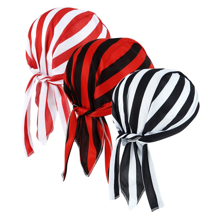 Комплект от 3 бандани Durag Allizban®, с шарка на райета, унисекс, полиестер, универсален размер, червен / черен / бял цвят