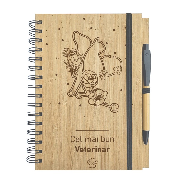 Cadou Doctor Veterinar, Agenda din Lemn de Bambus Personalizata, Cadou pentru Doctor