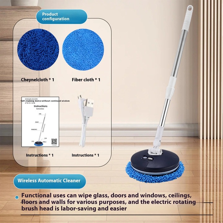 Mop electric wireless YANYXR, inox gros, alb, 3.7V 680g