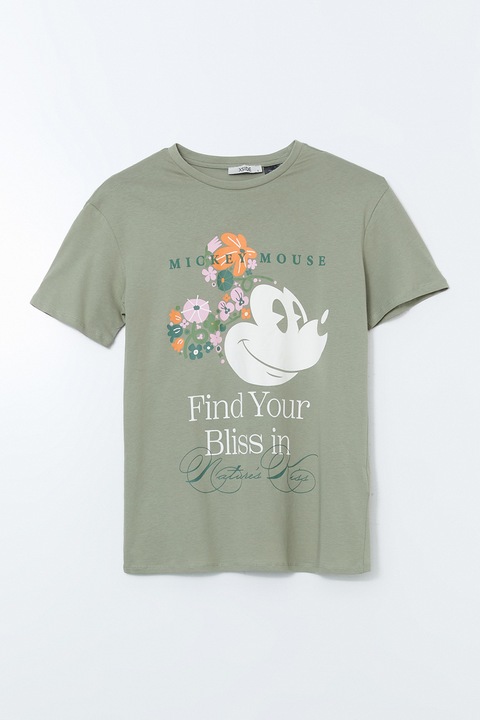LC WAIKIKI, Tricou din bumbac cu imprimeu Mickey Mouse, Verde deschis, S