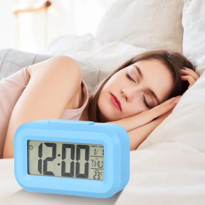 Ceas electronic digital YANYXR albastru 9x5.5cm LED alarma temporizator