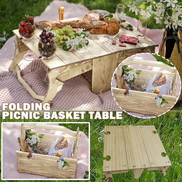 Cos picnic pliabil YANYXR, masa portabila 2-in-1, maro, 30x23x15cm