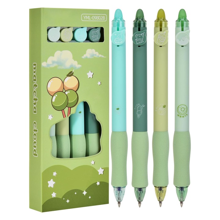 Set pixuri gel, TREXORA, grip moale, cerneala albastra, design usor, verde