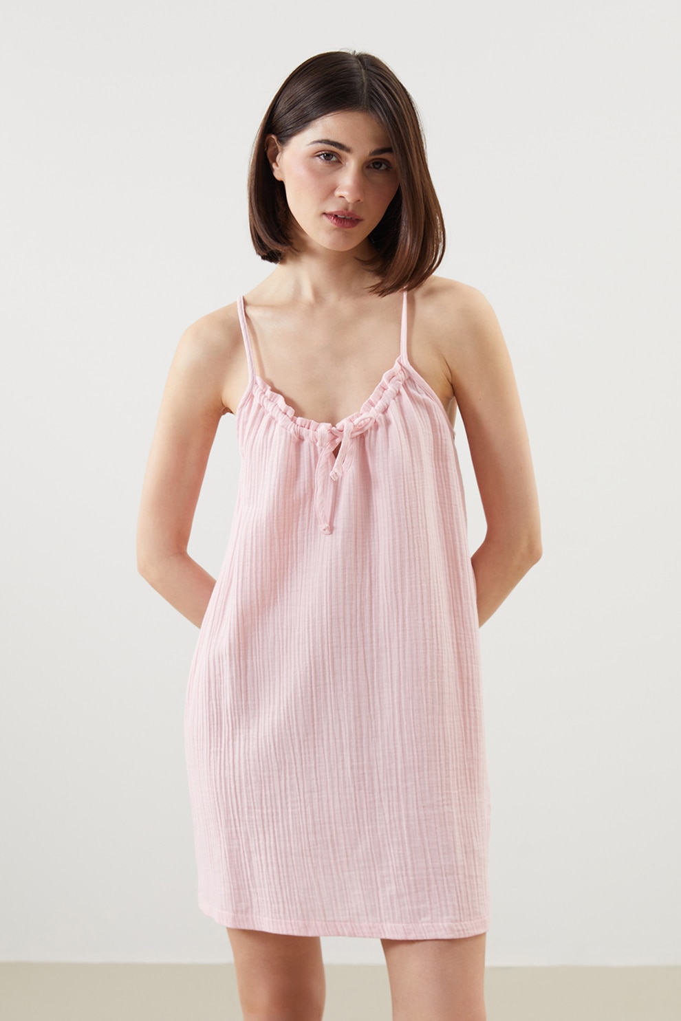 LC WAIKIKI, Rochie striata fara maneci, Roz pastel, L