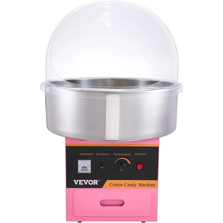 Машина за захарен памук, 1000W неръждаема стомана с голяма купа и контрол на напрежението