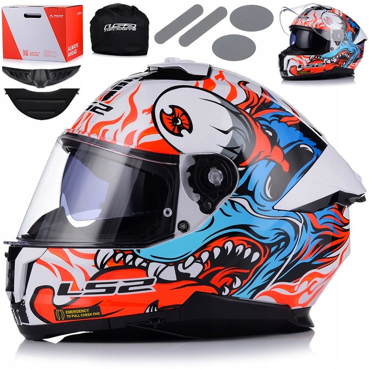 Мотоциклетна каска LS2 FF808 STREAM II INFERNO, многоцветна, размер M, 57-58 см, със сенник и регулируема вентилационна система, пълен комплект.