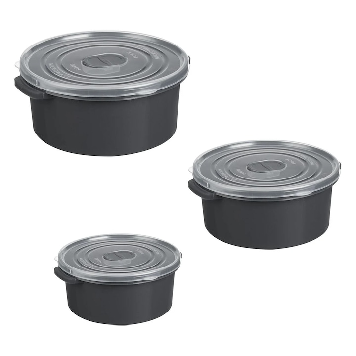Set 3 Caserole Rotunde pentru Alimente CARODIS, cu Supapa de Aer, 500ml, 1000ml, 2000ml