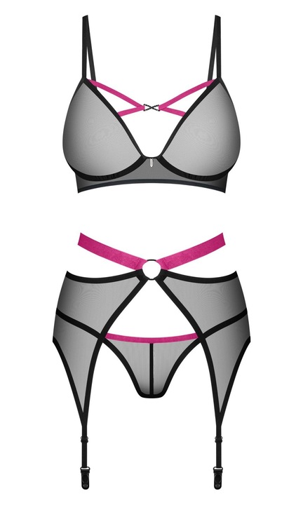 Szexi fehérnemű szett, Obsessive, 3 részes, poliamid, fekete, M/L