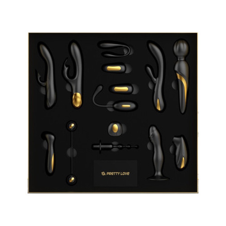 Golden Black Couples 12 darabos vibrátor szett pároknak, izgató, fekete, 472x446x116mm