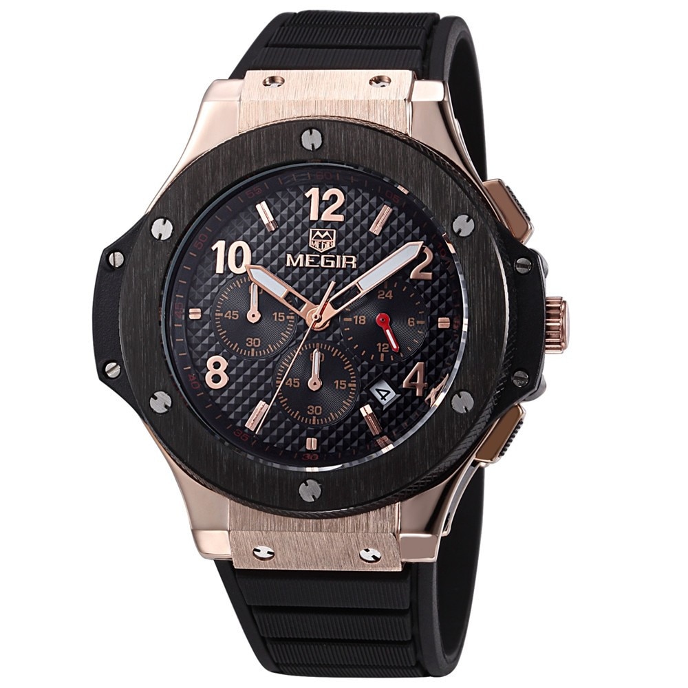 Ceas barbatesc sport, afisare data, cronograf, curea silicon, Megir 2002