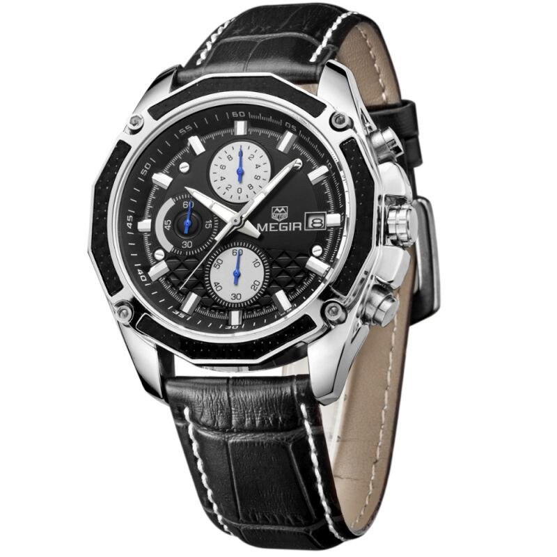 Ceas barbatesc casual clasic, Quartz, 4.2 cm, curea piele, rotund, Megir 2015