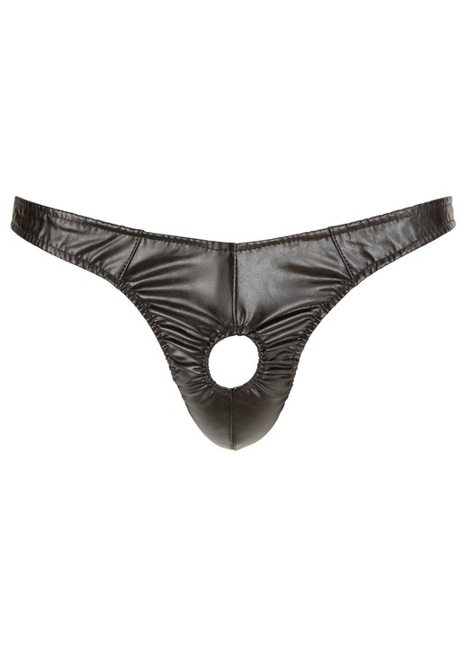 Szexi bugyi, Svenjoyment, műbőr tanga, rugalmas nyílással, fekete, poliészter, 2XL INTL