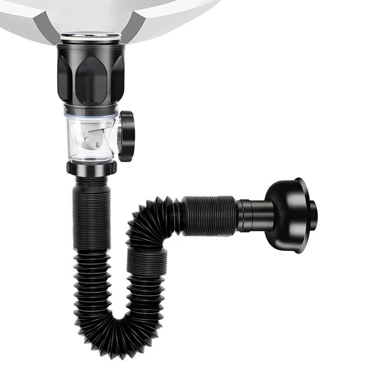 Комплект за сифон за мивка, гъвкав, против миризма, черен, 1-1/2"