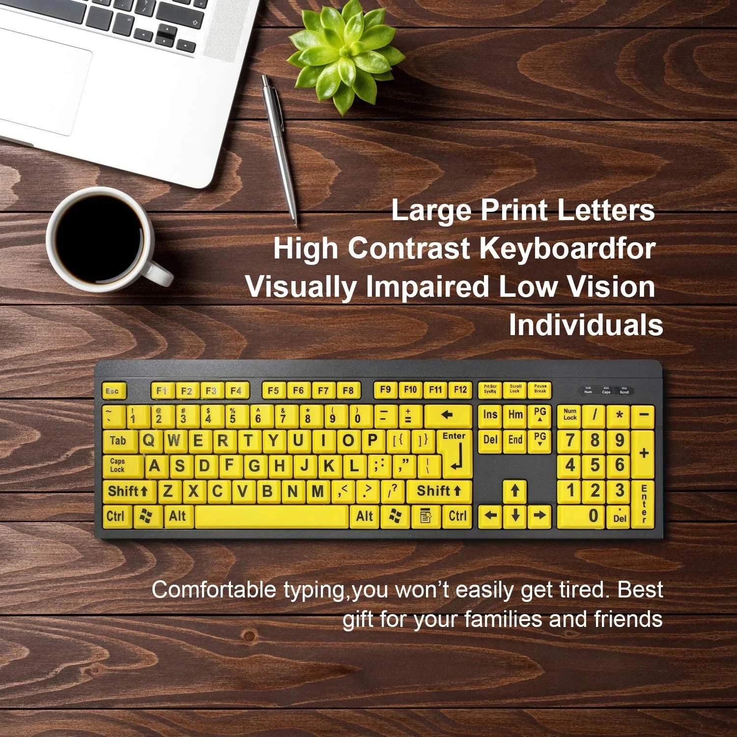 Usb Taster Tastatura USB cu litere mari, design ergonomic, galben-negru, 104 taste ...