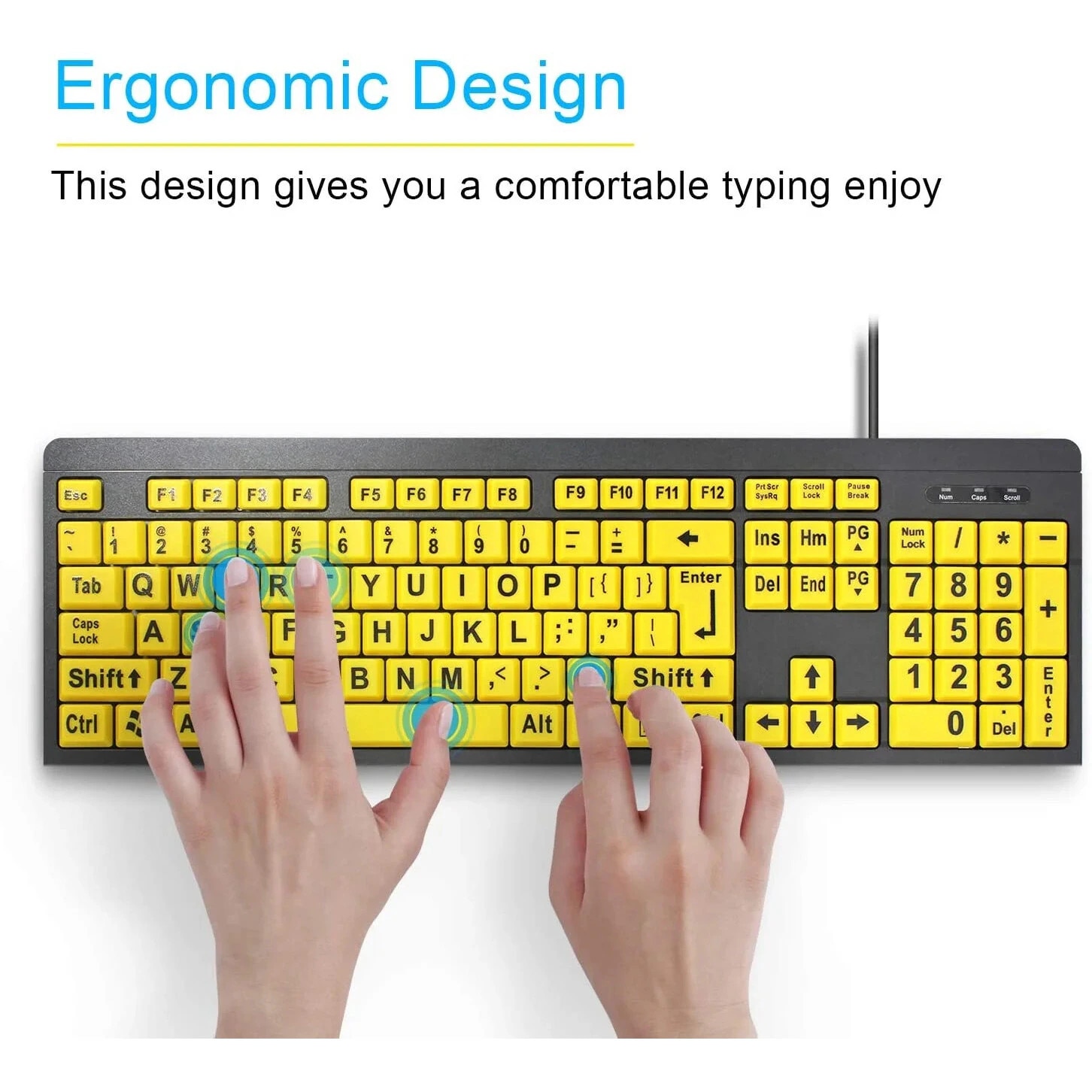 Usb Taster Tastatura USB cu litere mari, design ergonomic, galben-negru, 104 taste ...