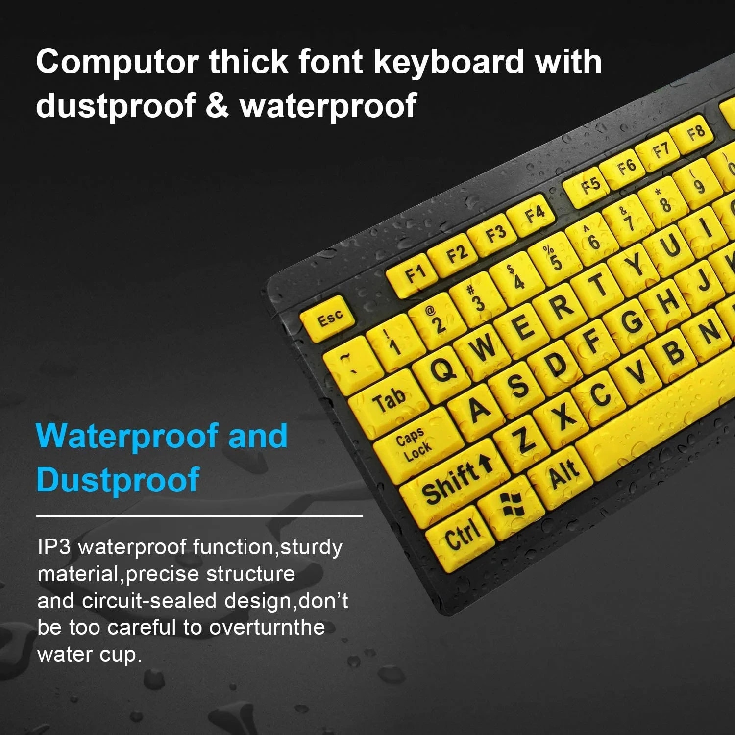 Usb Taster Tastatura USB cu litere mari, design ergonomic, galben-negru, 104 taste ...