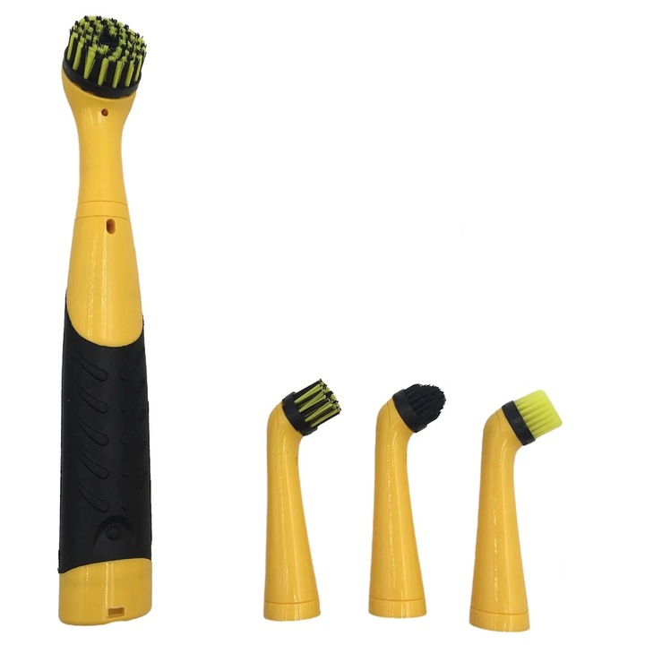 Multifunkciós elektromos fogkefe, 4 cserélhető fejjel, sárga, 26 cm