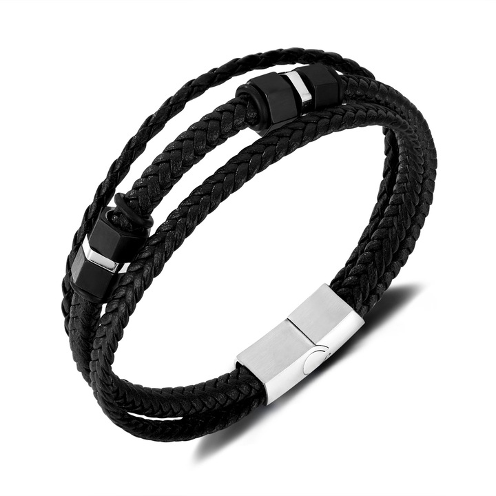 Bratara tripla inox si piele impletita, BeSpecial, BALI0035