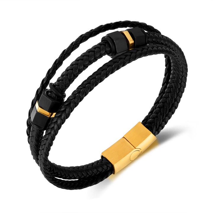 Bratara tripla inox si piele impletita, BeSpecial, BALI0036