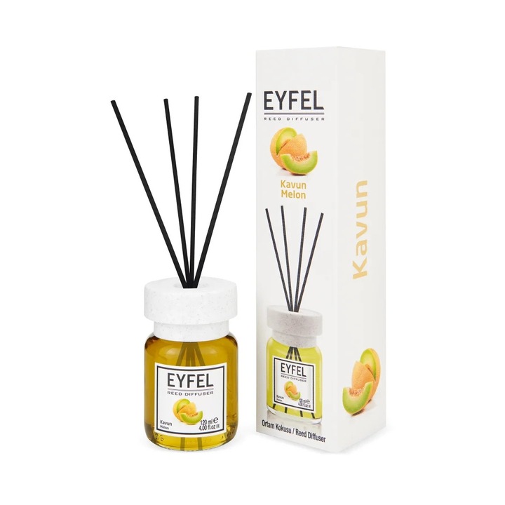 Odorizant de camera Eyfel, aroma Pepene Galben (Melon), 120 ml, betisoare
