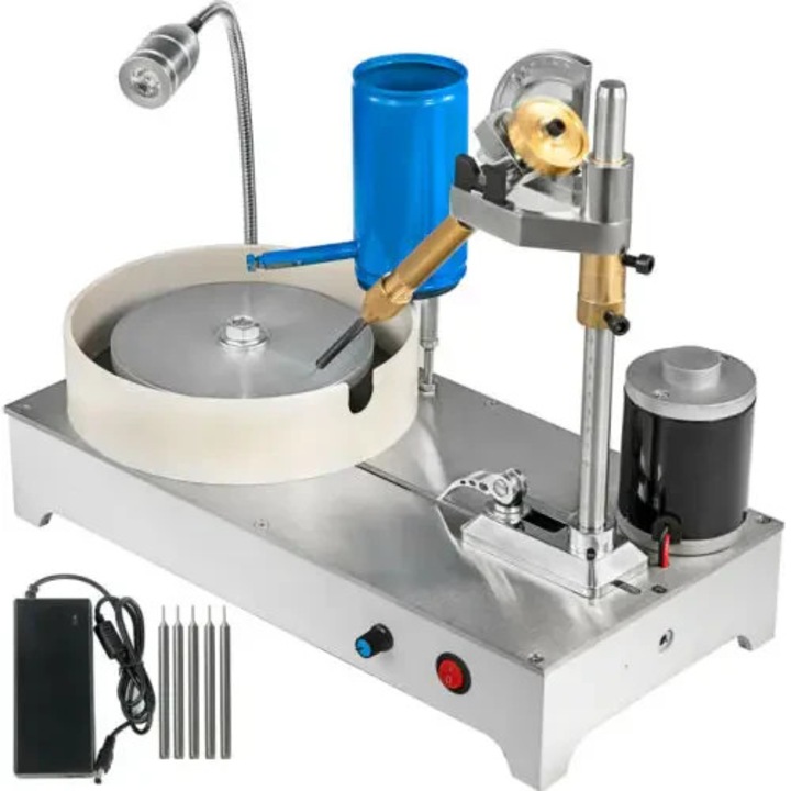 Drágakő fazettáló gép, kőcsiszoló, gravírozó vágó víztartállyal, 1800 fordulat/perc, ezüst