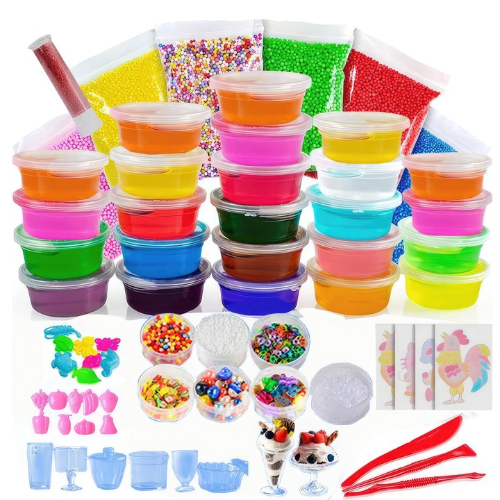 Пълен комплект за лаборатория за слайм, образователни дейности, неонови цветове, рециклируем, за деца 4-9 години