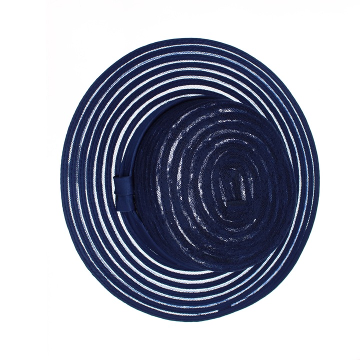 Дамска шапка, изработена от полиестер, Buticcochet, с райе и дантела, средна периферия, One size, тъмносиня - PAL1656