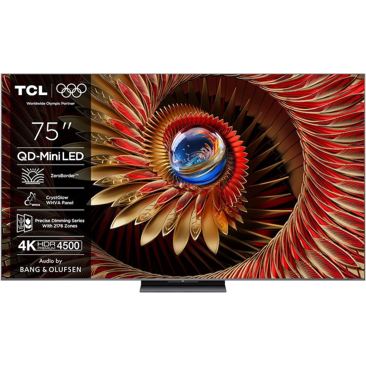 Телевизор TCL MiniLed 75C8K, 74"(189 см), Smart Google TV, 4K Ultra HD, 100Hz, Клас D (Модел 2025)