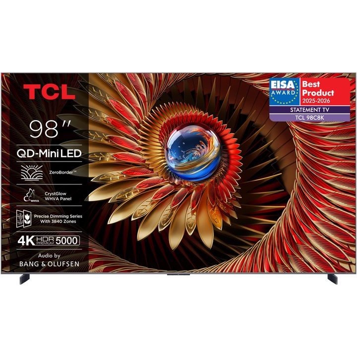 Телевизор TCL MiniLed 98C8K, 98"(248 см), Smart Google TV, 4K Ultra HD, 100Hz, Клас D (Модел 2025)
