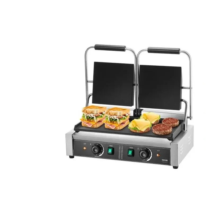 Търговски грил за панини, Електрическа машина за панини, 3600 W, Неръждаема стомана, 19 x 9 инча, Черен