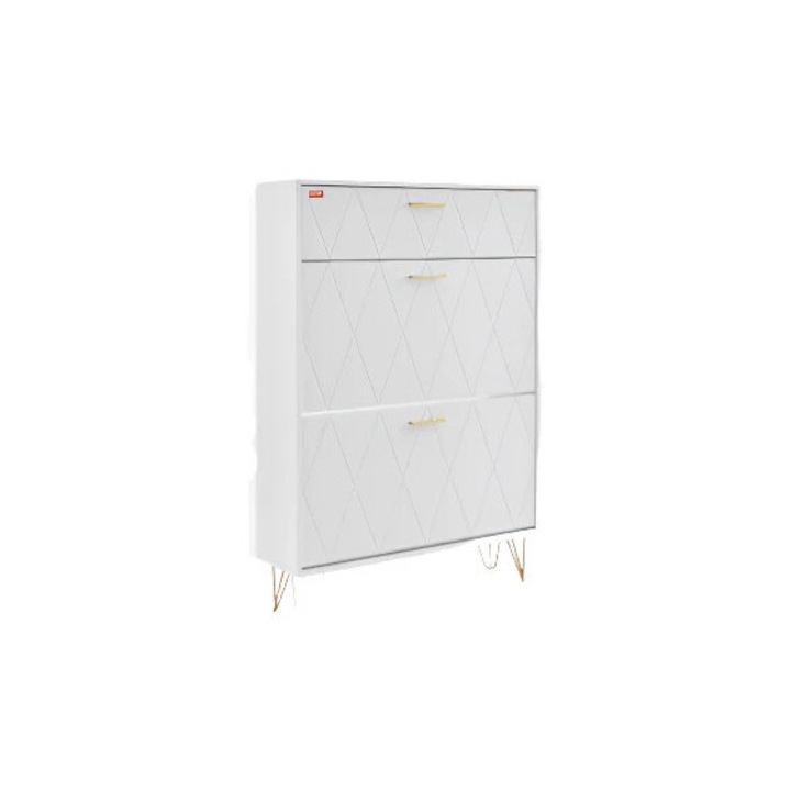 Cipőtároló szekrény, helytakarékos kialakítás, előszobai rendszerező, 3 fiók, 29-37 hüvelyk, fehér