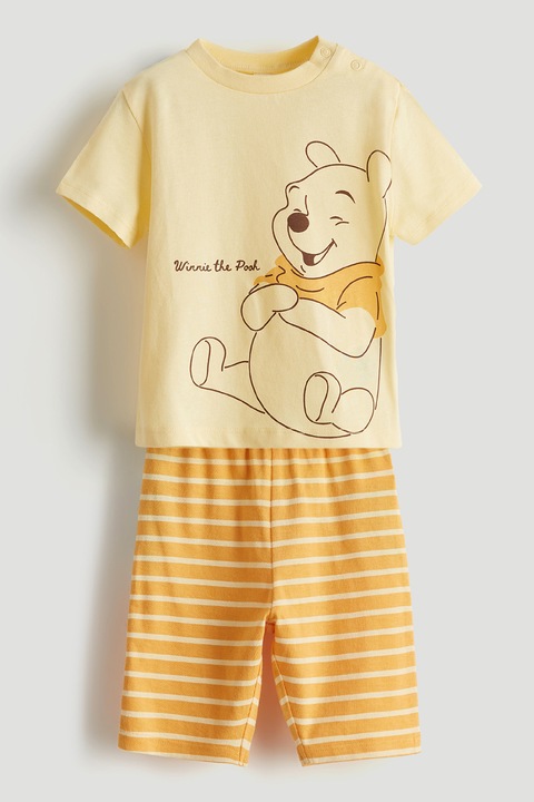 LC WAIKIKI, Pijama de bumbac cu model cu desene, Maro, Portocaliu, 68-74 CM