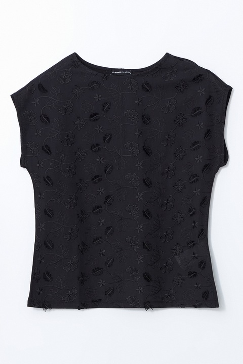 LC WAIKIKI, Bluza cu maneci scurte si detalii florale, Negru